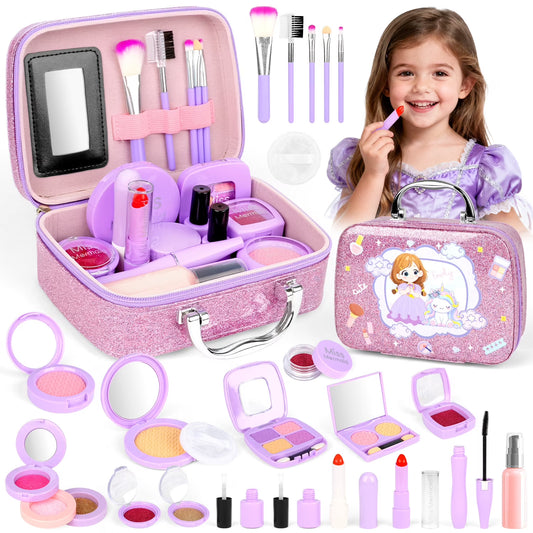 Kids Makeup Kit for Girl Gifts, Kids Makeup Sets for Girls 5-8, Toddler Girl Makeup Toys with Mirror, Children Princess Toy Real Makeup Set Christmas Birthday Gift for Little Girl Age 3-12