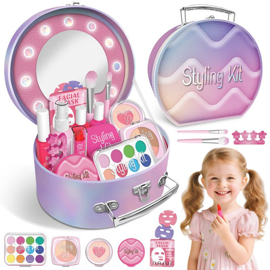 Kids Makeup Set for Girls 5-8, Makeup Kit for Kids, Girls Toys with Mirror, Pretend Play Makeup Toys for Kids, Christmas Birthday Gifts for 3 4 5 6 7 8 9 10 11 12 Year Old Girls