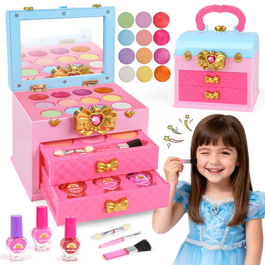 Kids Makeup Sets for Girls 5-8, Girls Toddlers Makeup Kit, Washable Makeup Toys with Mirror and Real Cosmetic for Kids, Little Girl Princess Toy Gift for Christmas Birthday Aged 3-12