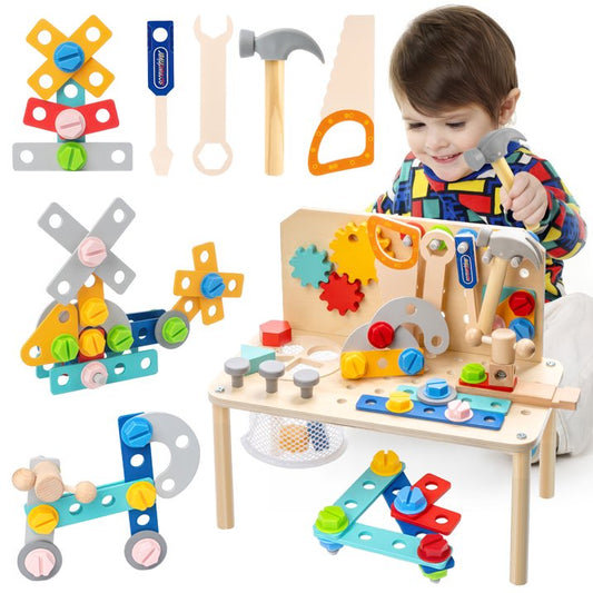 Kids Tool Set for Boys Age 2-6, 92Pcs Wooden Toddler Tool Bench, Kids Workbench with Realistic Tools, Montessori Educational STEM Construction Pretend Play Toy Birthday Gift for Boys Toddlers