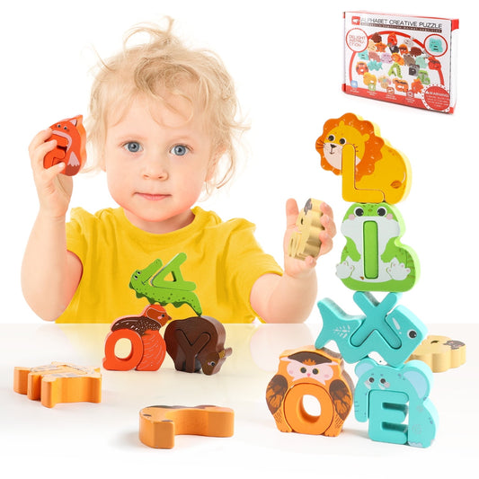 Montessori Toys for Toddlers 1-3 Year Old, 52PCS Wooden Animal Alphabet Puzzle Matching Game, ABC Toys for Toddlers, Birthday Christmas Gift for Kids Boys Girls 1 2 3 4 Years