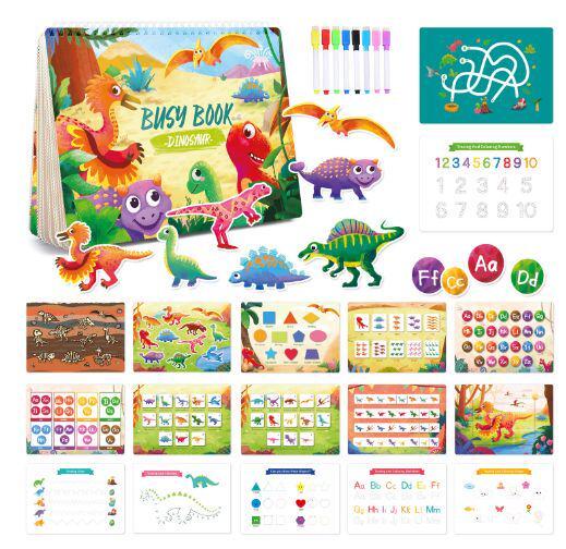 Montessori Learning Toys for Toddler, Educational Dinosaur Busy Book, Preschool Learning Toys Activity Book, Toys for 1 2 3 4 Years Old Boys And Girls