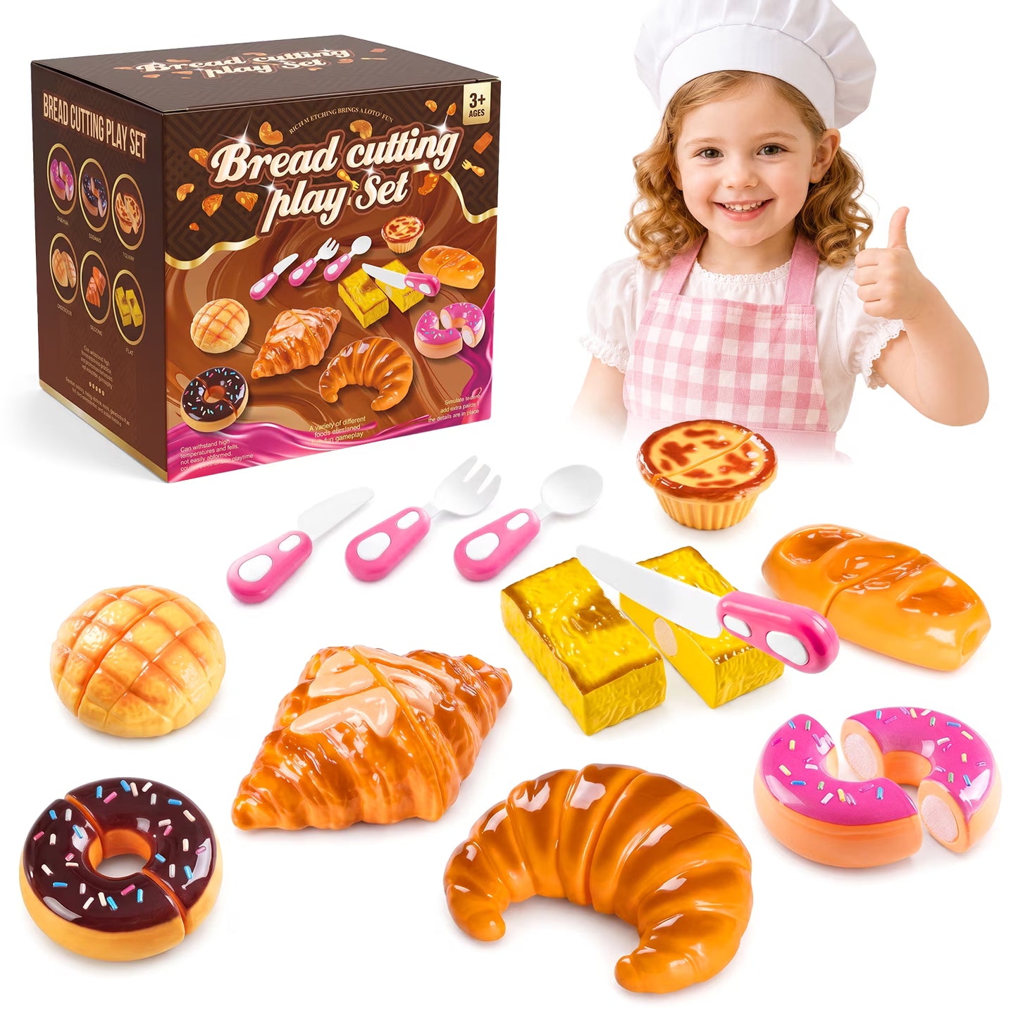 Play Food Set for Kids Kitchen, Pretend Bakery Toy Food for Toddlers 3-5, Bread Cutting Food Toys, Birthday Gift for Boys and Girls Ages 3 4 5 6 Years.