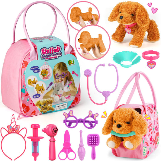 Veterinarian Kit for Kids, 12Pcs Vet Playset for Kids, Kids Doctors Play Set with Pet Handbag, Movable Joints Plush Dog Toys for Kids, Doctor Kit Birthday Gifts for Boys Girls Toddlers Ages 2 3 4