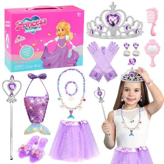 Princess Dress Up Toy For Little Girls, Toddle Dress Up Princess Pretend Play with Princess Shoes, Crown & Jewelry, Gifts for Girls Age 3 4 5 6 7