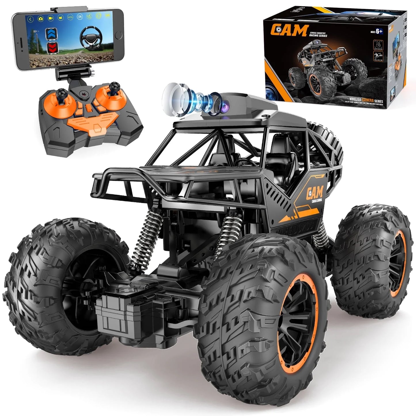 RC Car Toys for Boys, 1:18 Remote Control Car with 1080P HD Camera, 4WD RC Monster Truck, 2.4 Ghz Alloy Car Toy for Kids Boys Teens Adults Birthday Christmas Gifts, Black
