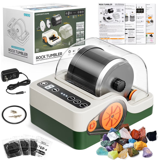 Rock Tumbler Kit for Adults/Kids, Rock Polisher Tumbler Kit Adult with Noise Reduction & Digital 9-Day Timer & 3 Speed Settings, STEM Science Kit Gift for Kids Age 8+, Boys Girls Toys