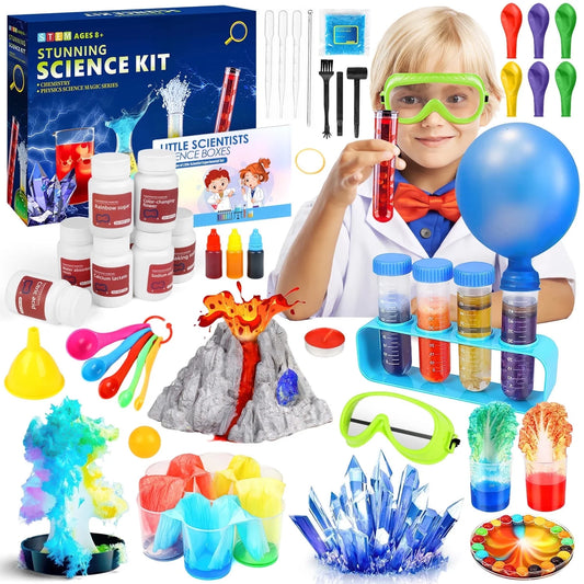 132 Science Experiments, Science Kits for Kids age 8-12 5-7, STEM Toy Birthday Gift for Boys Girls, Volcanic Eruption/Production Crystals/Christmas Tree.