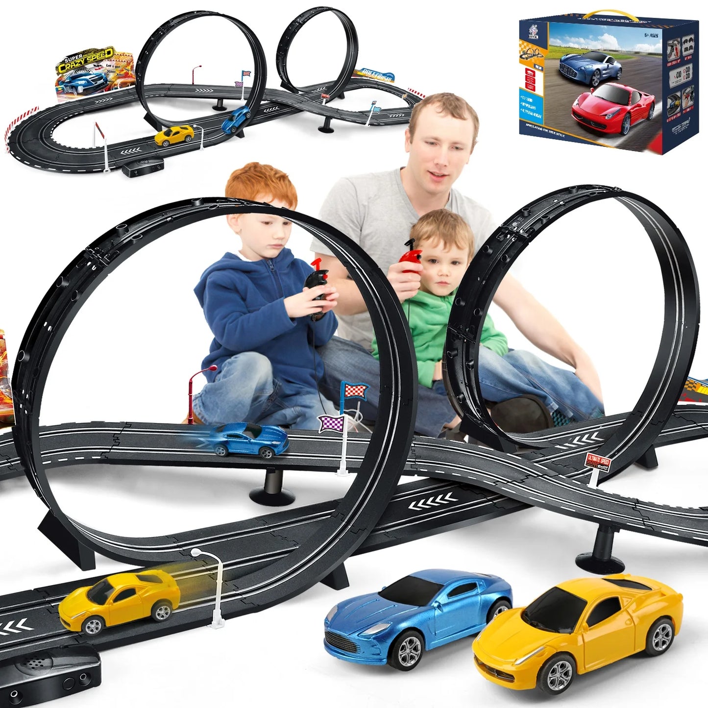 Slot Car Race Track Sets, 20ft Electric/Hand Shake Race Car Track Set, Dual Racing Track Cars Toy Gift for Girls Boys Age 4-12