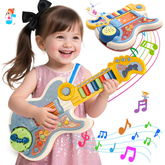 Toddler Guitar for Kids Age 3-5, 4 In 1 Kids Electric Guitar, Piano Guitar, Toy Guitar with Lullaby Projector, Kids Toddler Musical Instruments Toys for 3 4 5 6 7 8 9 Years Old Boys Girls Gifts