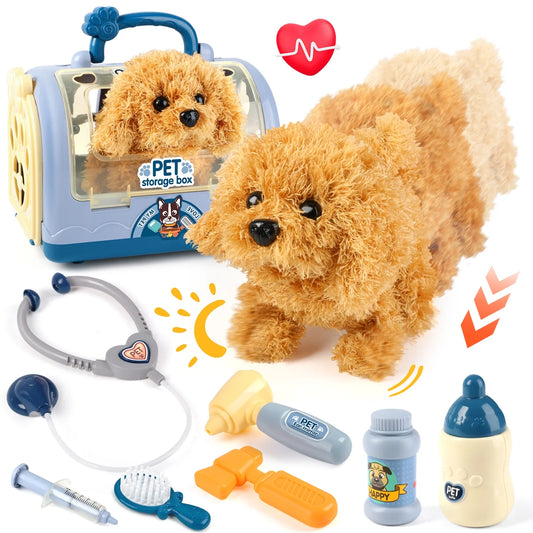 Toy Veterinarian Kit for Kids, Vet Play Sets for Kids with Interactive Electric Dog and Cage, Doctor Pretend Play Toys for Boys Girls Toddlers Ages 2 3 4 5 6 7 Year Old