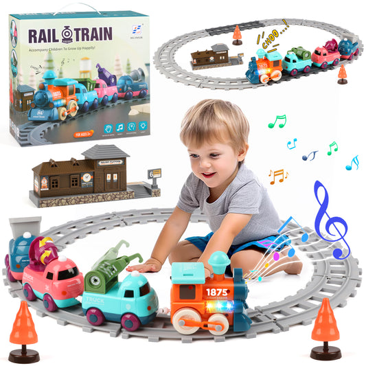 Train Set for Toddlers, Lighting & Music train set for toddlers 2-4, Electric Train Set with Train Tracks for Kids, Christmas Train Toys Gifts for Toddler Boys Girls 3 4 5 6 Years