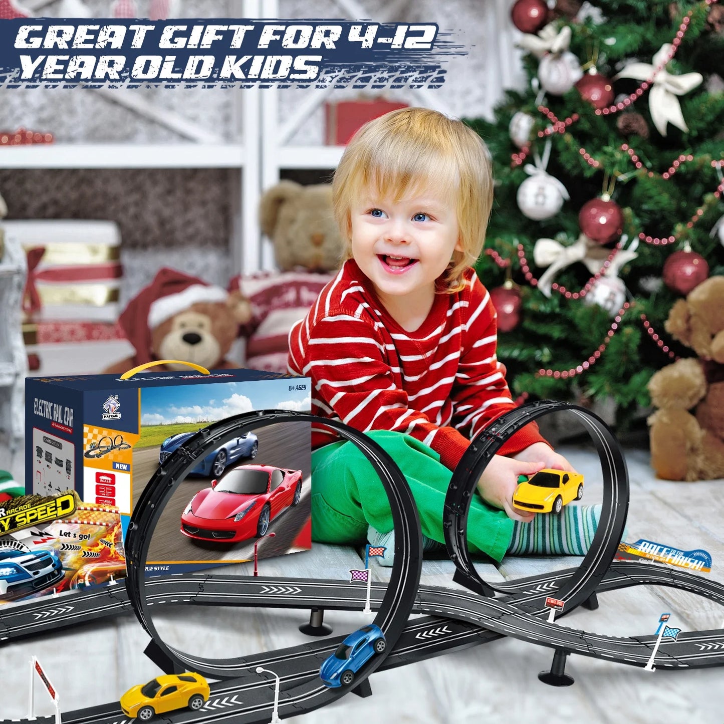 Slot Car Race Track Sets, 20ft Electric/Hand Shake Race Car Track Set, Dual Racing Track Cars Toy Gift for Girls Boys Age 4-12