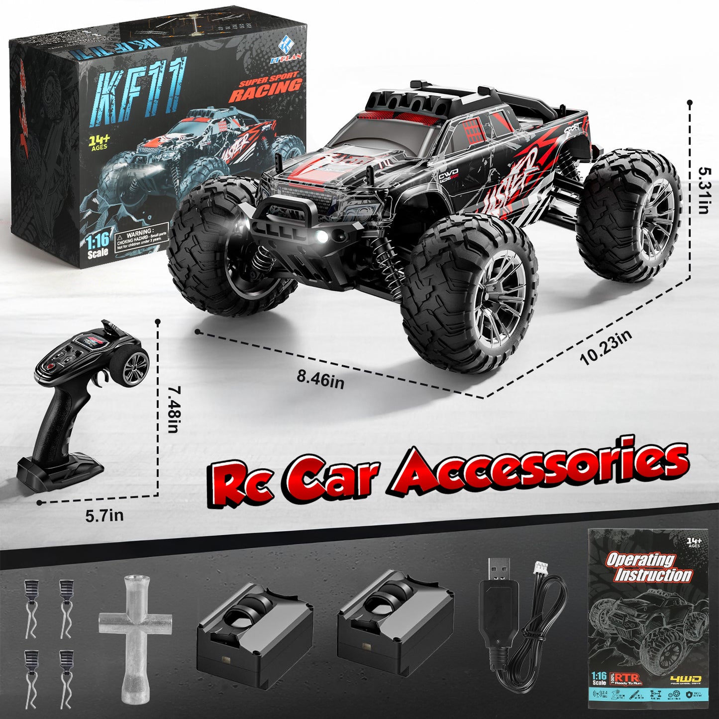 Remote Control Car, 1:16 High Speed 30+ MPH RC Cars, 4WD off Road RC Truck 2 Batteries, Gifts for Boys and Adults, Red