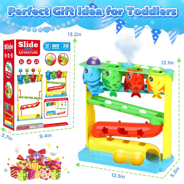 Ball Drop Toys for Toddlers 1-3, Stacking Toys Drop Ball Tower for Toddlers, Baby Fish Toy with Lighted Music Spraying, Interactive Baby & Toddler Toy, Gifts for Girl Boy Age 6-24 Months Old