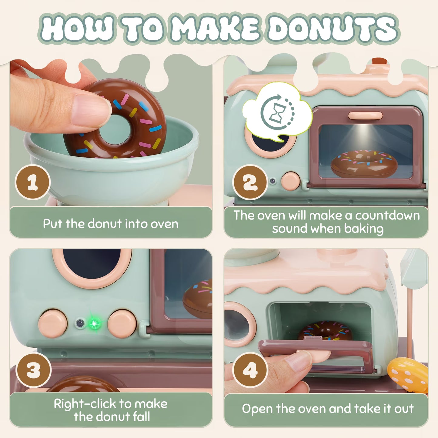 Donut Shop Playset for Kids, Pretend Play Food Set for Kids Kitchen with Light and Sound Toy Oven, Ice Cream Cart, Toy Food Birthday Gift for Girls Ages 3 4 5 6 Years.