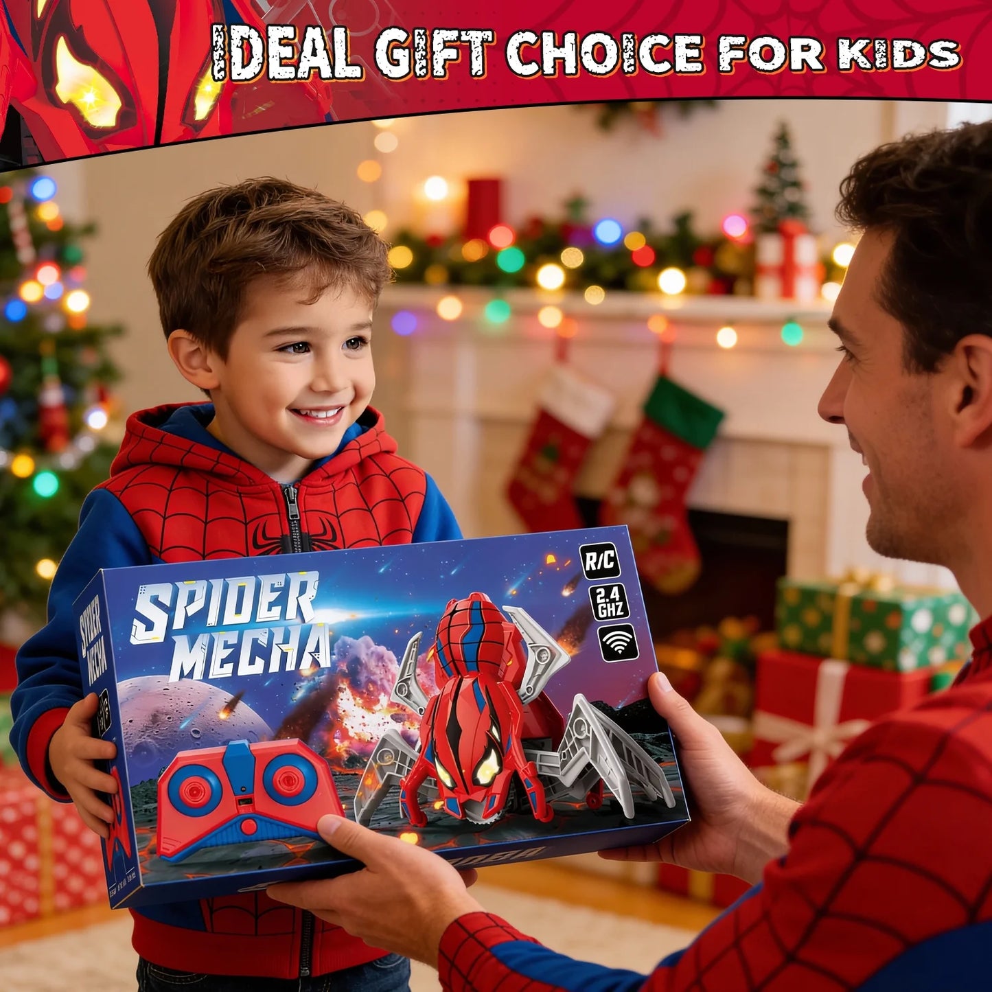 Remote Control Car for Boys 4-7, 2.4G Spider RC Car Toy with Led Lights & Realistic Moving Legs, Rechargeable Crawling Car, Birthday Gift Toys for Boys Kids Aged 8-12