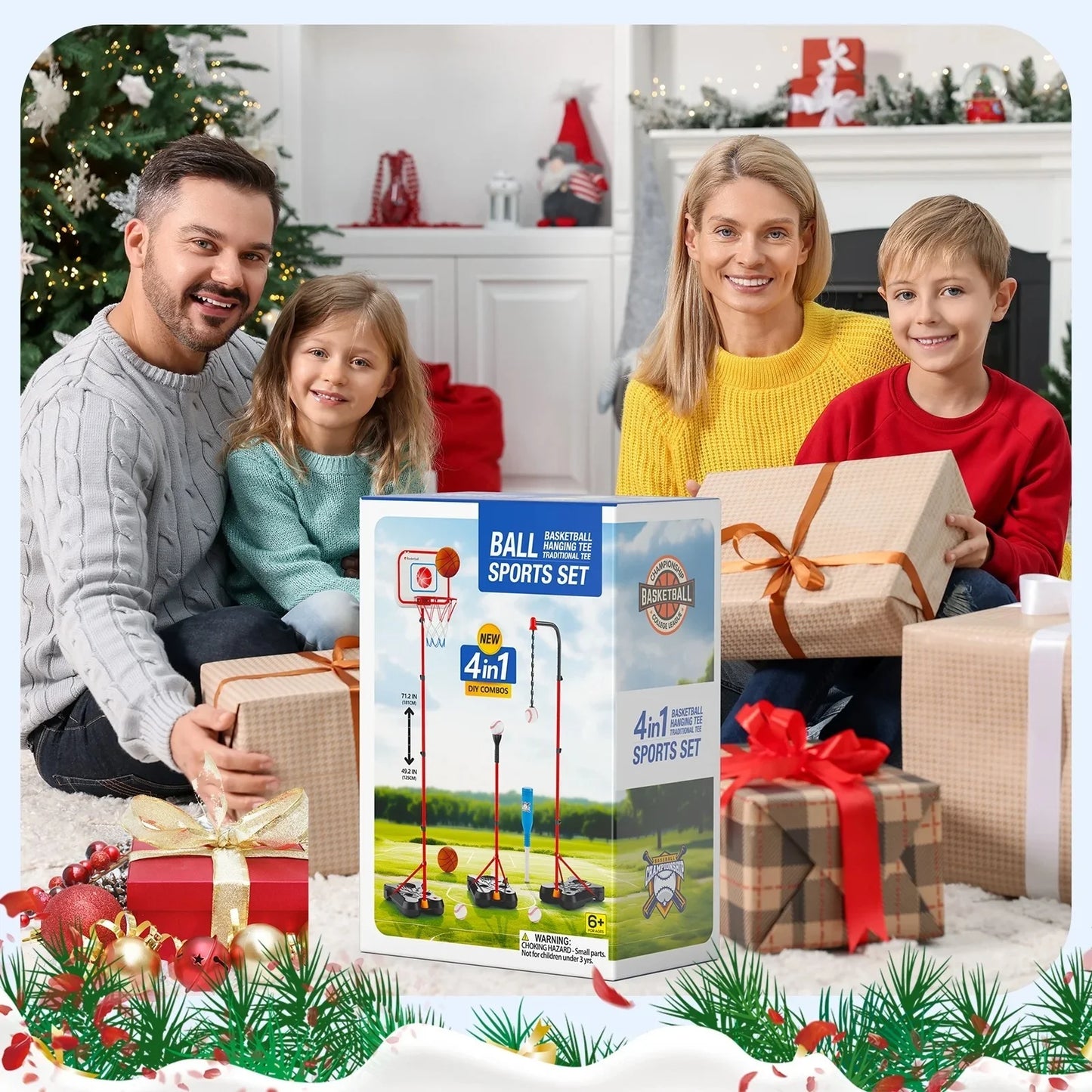 3 In 1 Kids/Toddlers Basketball Hoop,Baseball&T-Ball Sets for Kids 3-5,Adjustable Height, Indoor/Outdoor Sports Toys Gifts for Boys Girls Ages 2 3 4 5 6 7 8 Years Old, Christmas Birthday Gift.