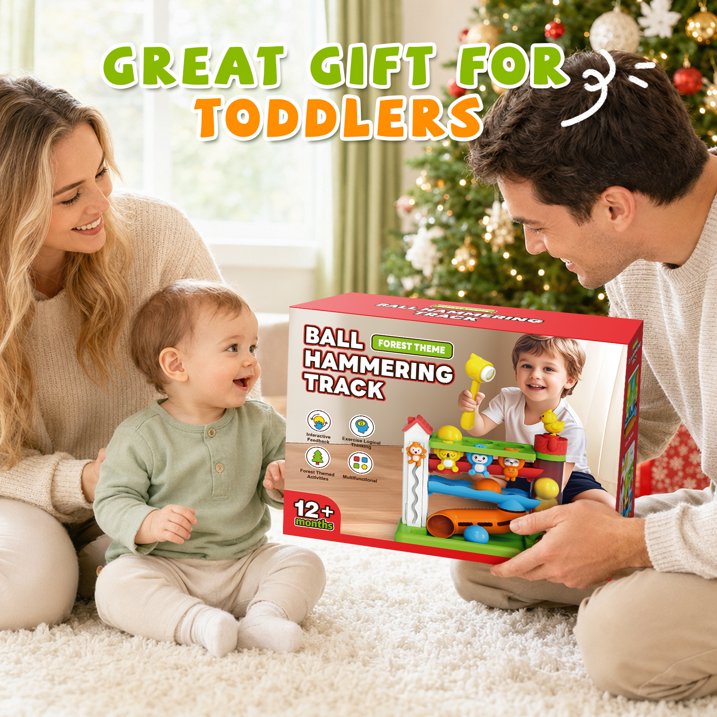 Ball Drop Toys for 1 Year Old, Hammer Drop Ball Tower for Toddler 1-3, Musical Baby Toy with Lights & Sounds, Interactive Montessori Toys, Birthday Gifts for Girls Boys Age 12-18 Months Old