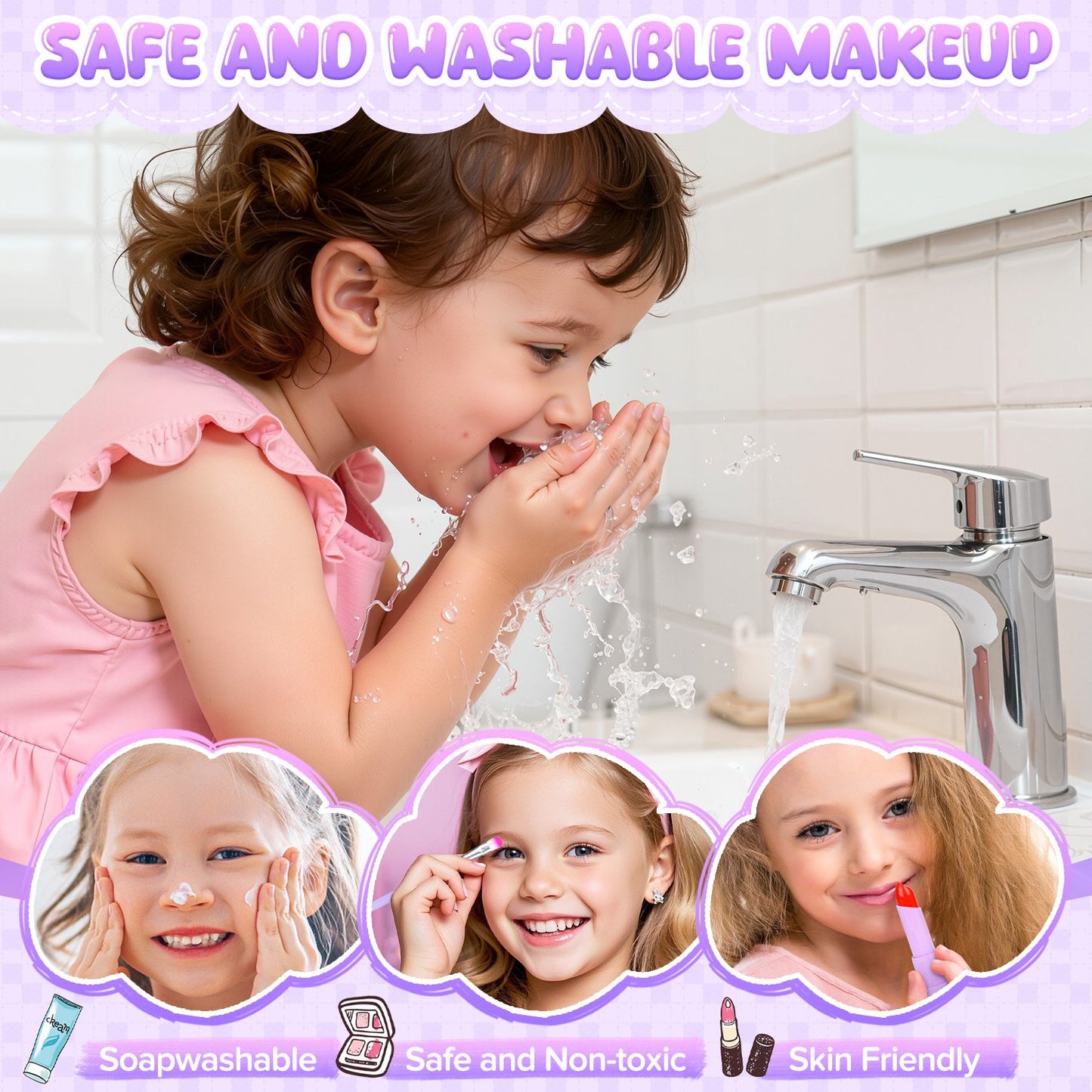 Kids Makeup Kit for Girl Gifts, Kids Makeup Sets for Girls 5-8, Toddler Girl Makeup Toys with Mirror, Children Princess Toy Real Makeup Set Christmas Birthday Gift for Little Girl Age 3-12