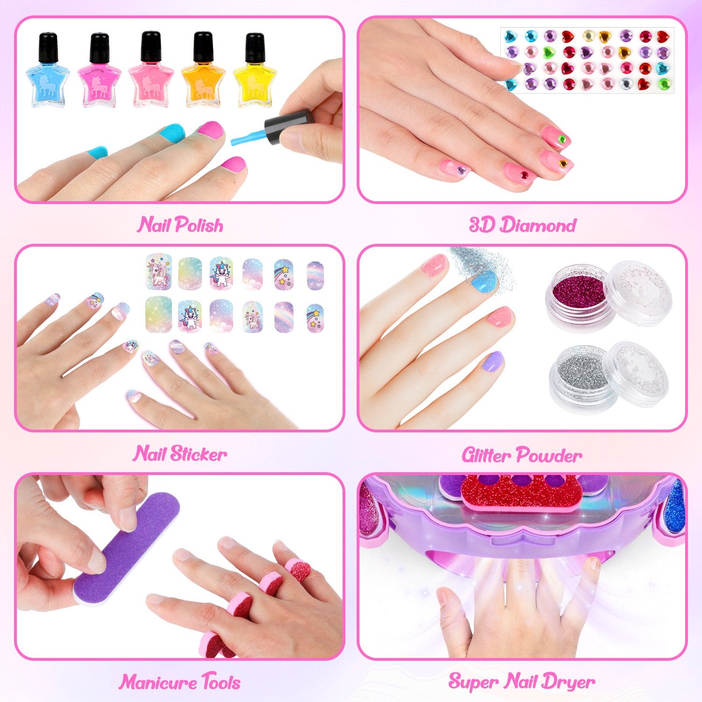 Kids Nail Polish Set & Makeup Kit for Girls, 2-In-1 Nail Art Kit with Nail Dryer & Makeup Toy, Non Toxic Peel-Off Nail Polish, Real Cosmetic, Girl Stuff Birthday Gifts for Kids Ages 3-12