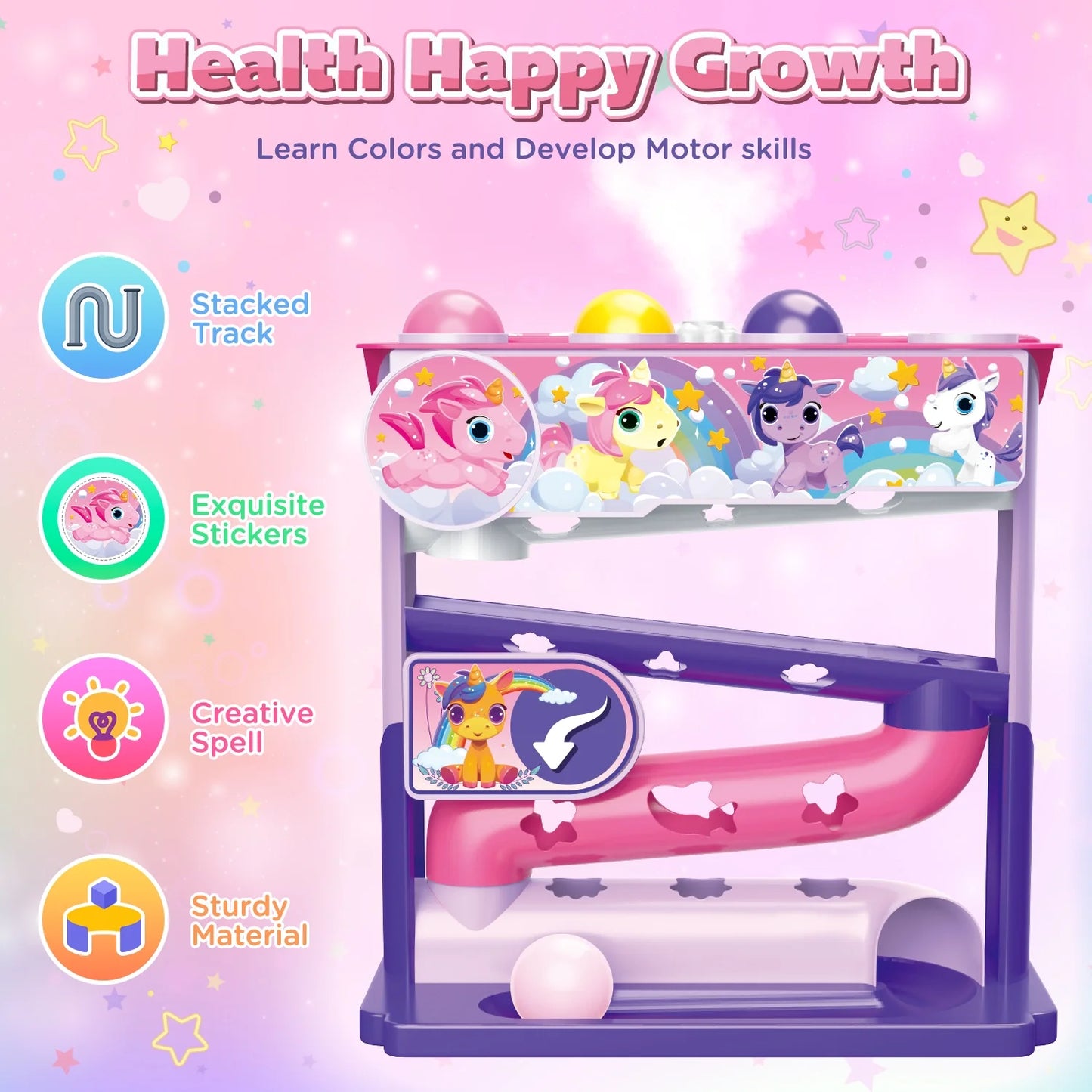 Ball Drop Toys for 1 Year Old, Stacking Toys Drop Ball Tower for Toddlers 1-3, Baby Unicorn Toy with Light Music Spraying, Drop Ball Baby Toy, Birthday Gifts for Girl Boy Age 6-18 Months Old