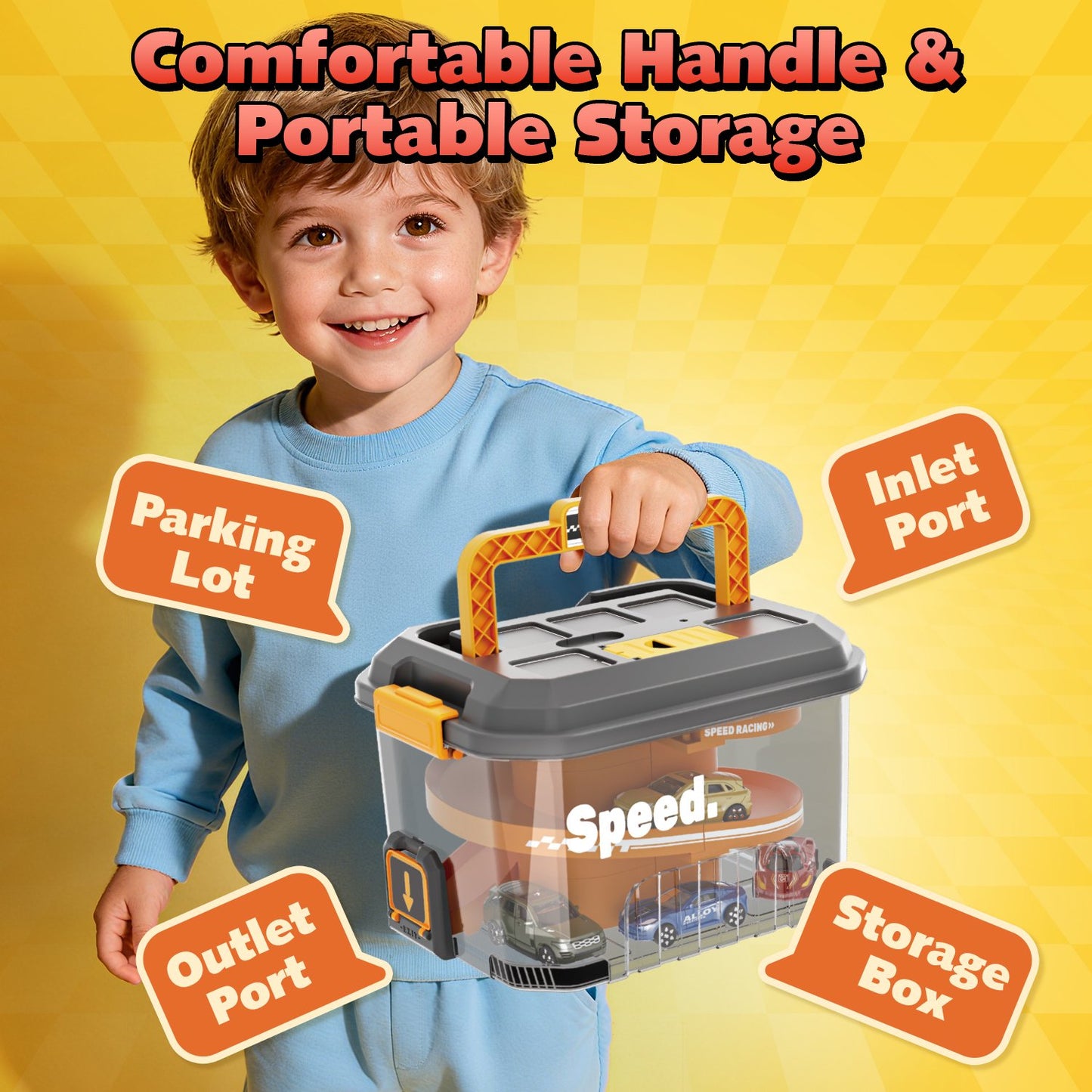 Puzzle Track Car Play Set, Parking Lot Toddler Race Car Track Toy Set for Kids with 6 Alloy Cars , Racing Toys for 3-8 Years Old Boys Kids Toddler Car Games Christmas Birthday Gifts