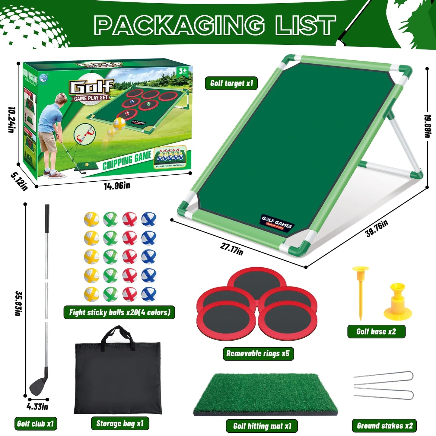 Golf Chipping Game Set, Kids Golf Game, Backyard Chipping Set with 20 Sticky Balls, Adjustable Height, Outdoor&Indoor Sports Game for Family, Birthday Gift for 3-12 Years Old Boys Girls