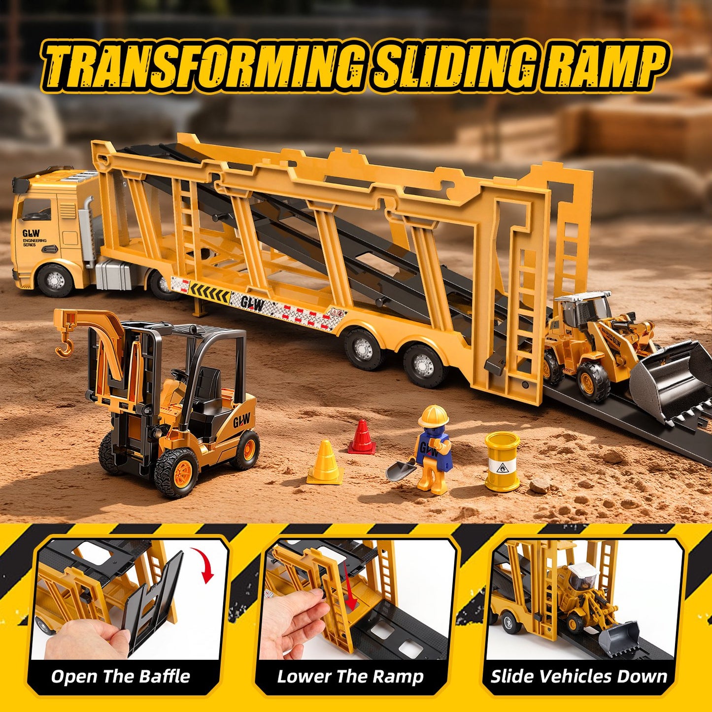 onstruction Crane Truck Toy for Boys 3-6 Years, Alloy Construction Vehicle Toy Set w/Light & Sound, Excavator Cars Gifts for Age 3 4 5 6 7 Years Old Boys Kids
