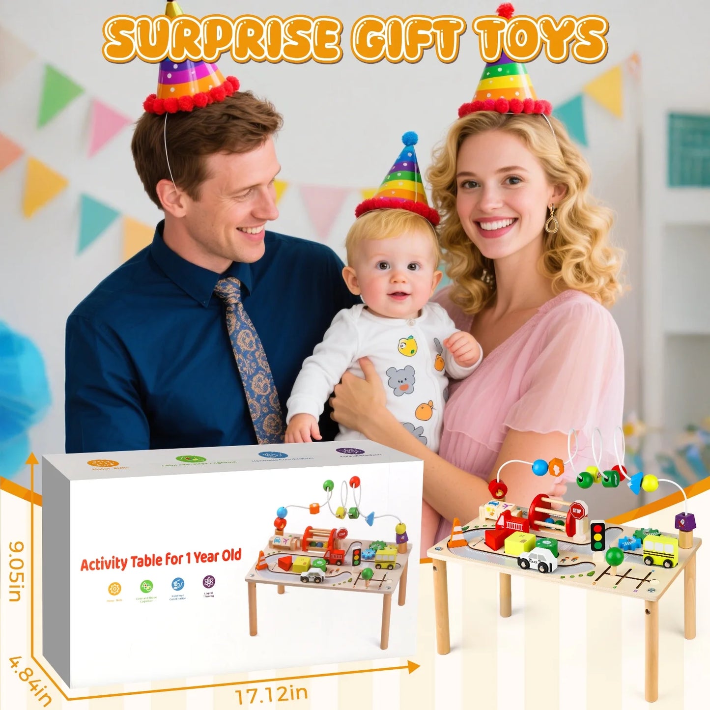 Montessori Toys for 1 2 3 4 Year Old, 7 in 1 Baby Toys for 6-18 Months, Wooden Toddler Activity Table, Kids Traffic Sensory Table, Learning Gifts for Baby Girls Boys, Christmas Birthday Gift