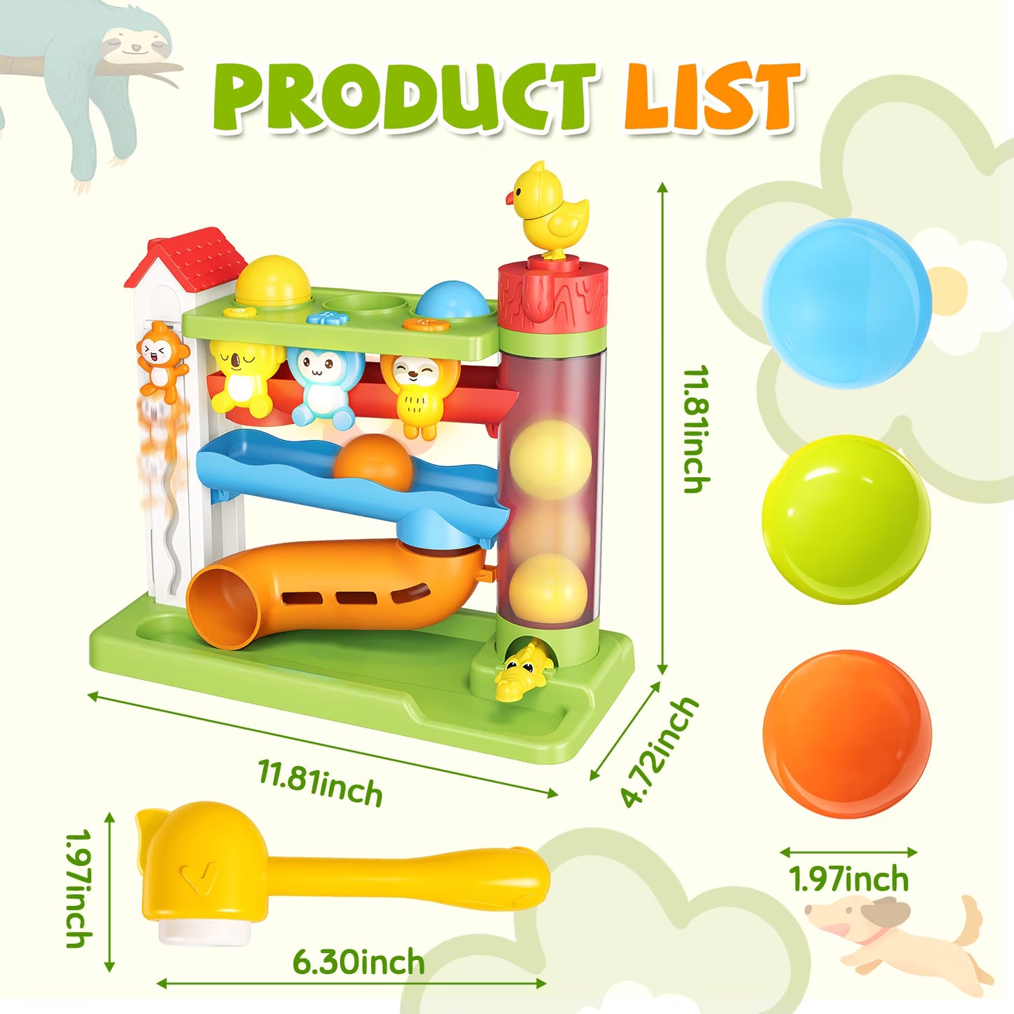 Ball Drop Toys for 1 Year Old, Hammer Drop Ball Tower for Toddler 1-3, Musical Baby Toy with Lights & Sounds, Interactive Montessori Toys, Birthday Gifts for Girls Boys Age 12-18 Months Old