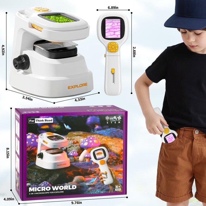 Microscope for Kids 8-12 , 2-in-1 Science Kit 100X-1000X Handheld and Fixed Kids Pocket Microscope, Portable Digital Microscope with LED, STEM Microscope Kit Toys Gifts for Boys Girls 5-7