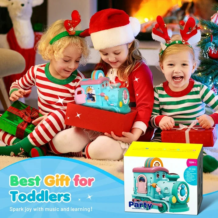 Toddler Toys Montessori Toys for 1 Year Old Girl Gifts, 24-in-1 Multi Musical Train with Talking Flash Cards, Blue