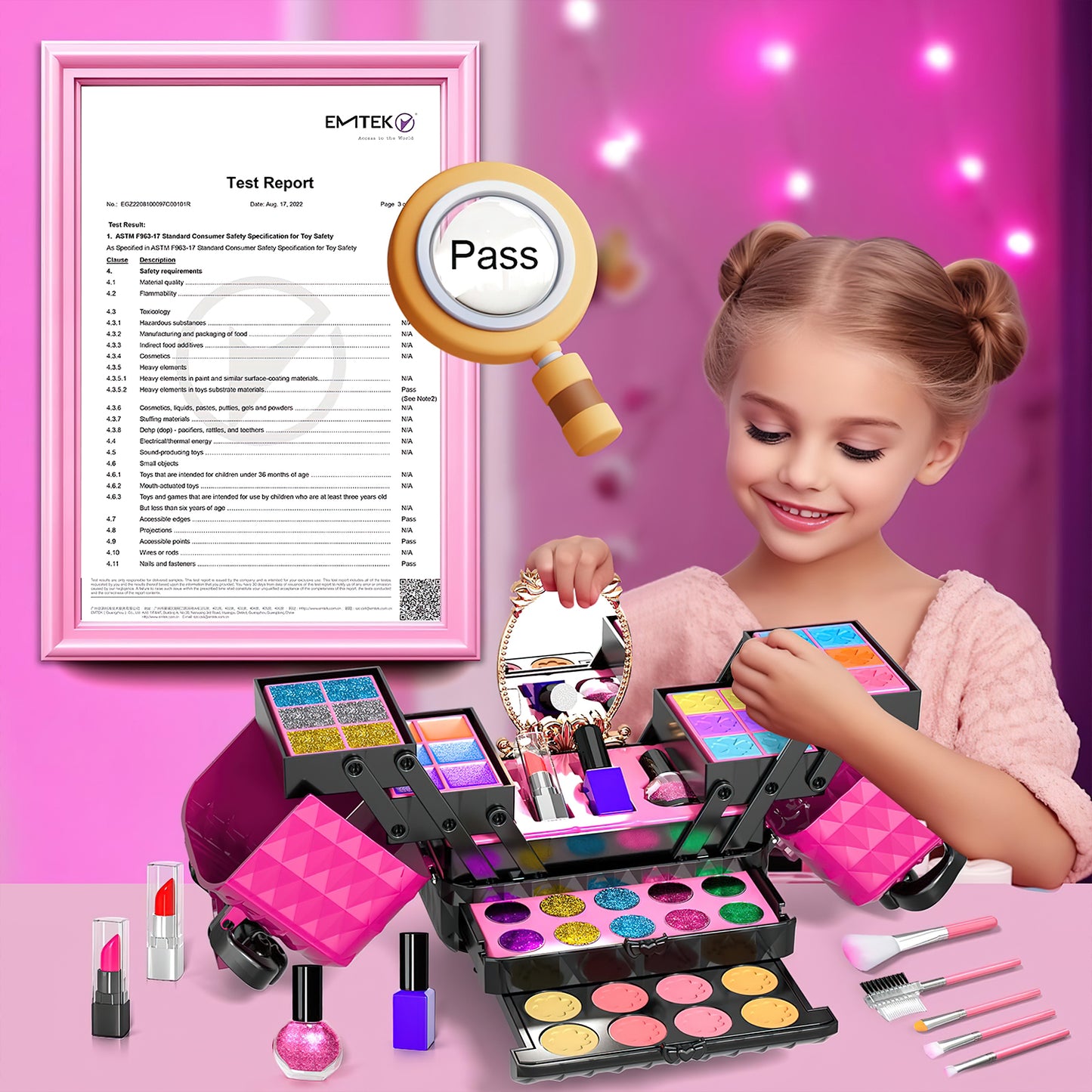 Kids Makeup Kit for Girls, 54PCS in 1 Real Washable Makeup set for Girls, Makeup Vanities Toys for Little Princess, Christmas & Birthday Gift for Girls Age 3 4 5 6 7 8 9 (Rose)