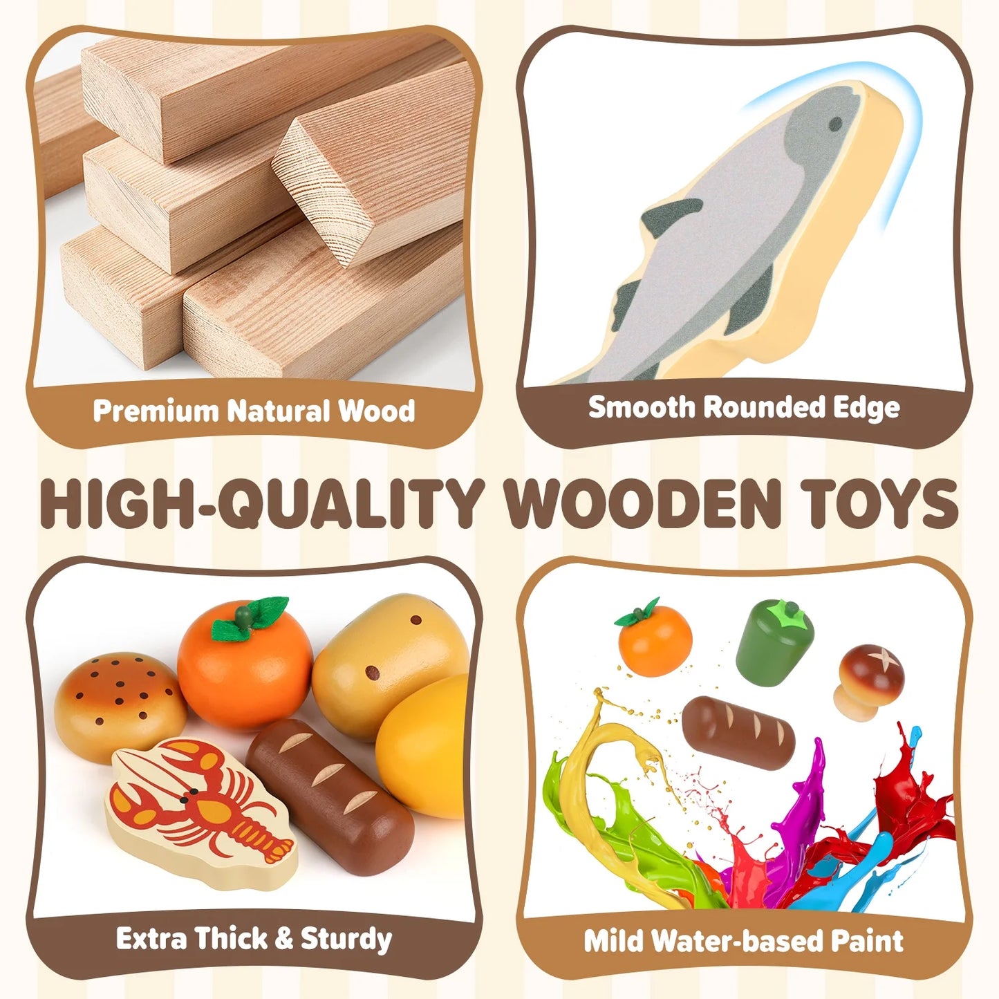 Wooden Play Food Set for Kids Kitchen, Wooden Toy Food,Pretend Play Kitchen Accessories Set, Play Food for Toddlers 1-3, 3 4 5 6 Year Kids Boys Girls Christmas Birthday Gifts