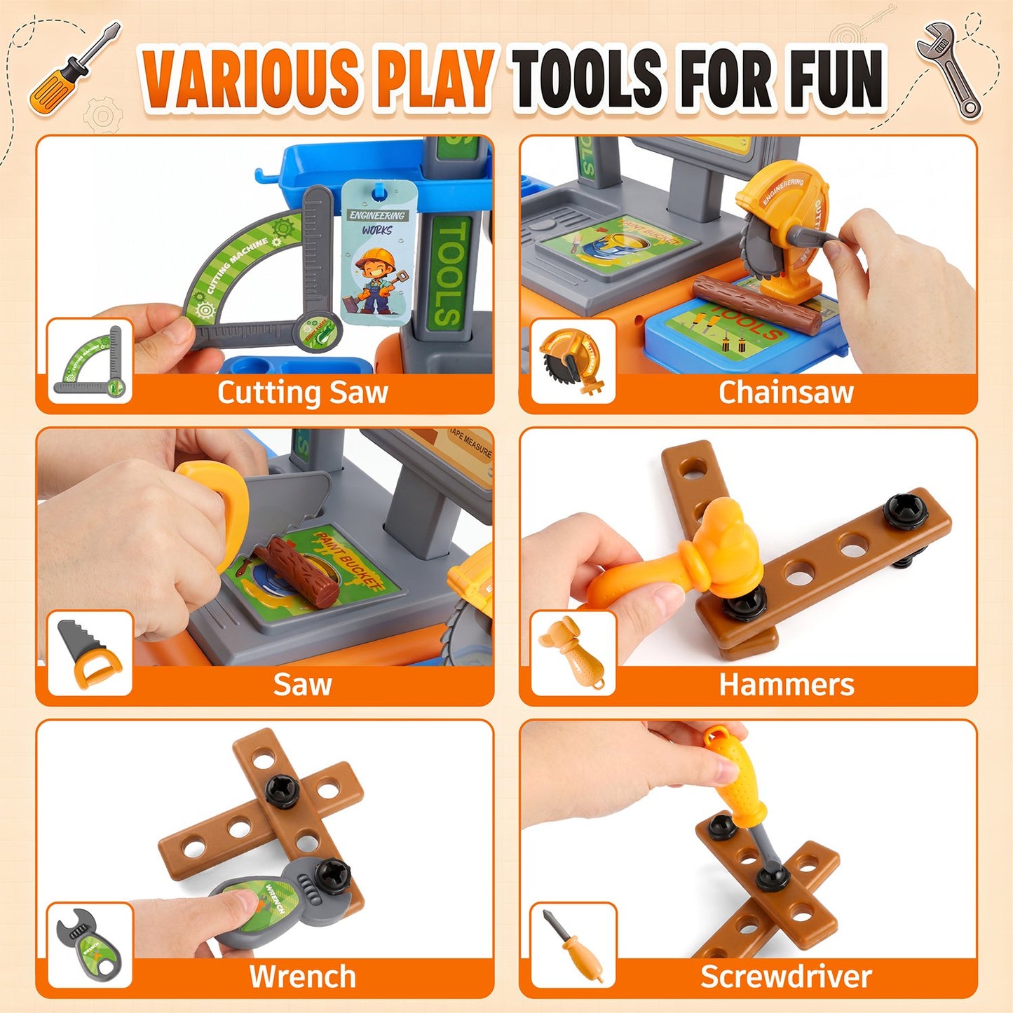 66Pcs Kids Tool Bench Toy, Rolling Tool Cart, Pretend Play Toddler Workbench with Realistic Tool,Large Storage, Construction Playset Toys for Boys and Girls Ages 3 4 5 6 Birthday Gifts