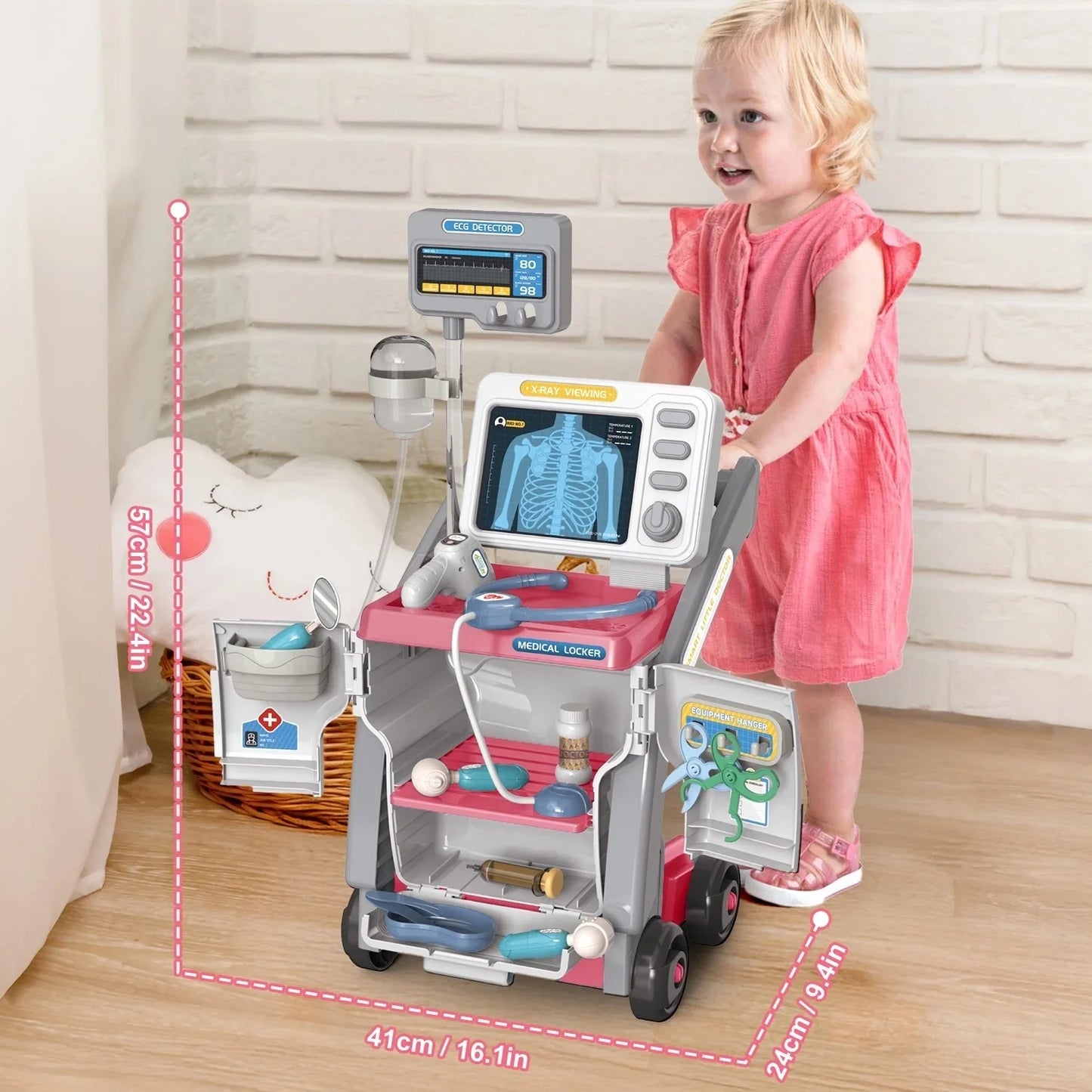 Kids Doctors Play Set, Toy Doctor Kit for Toddlers 3-5，Pretend Play Medical Station Toy Set for Girls Boys, Role Play Doctor Cart Christmas Birthday Gift for Toddlers/Kids Ages 2-4 3-5.(Red)
