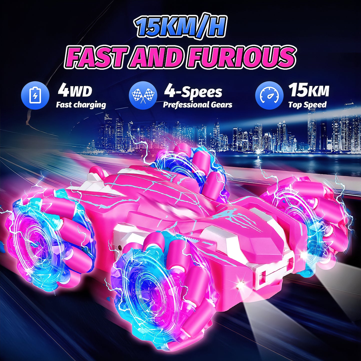 Spider RC Stunt Cars for Kids, Rechargeable 360° Flip Double-Sided Car w/ LED Lights, Remote Control Outdoor Toys for Kids, Birthday Christmas Gifts for Girls Boys Aged 6-12+