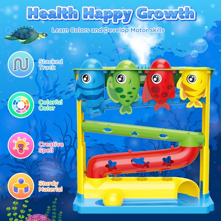 Ball Drop Toys for Toddlers 1-3, Stacking Toys Drop Ball Tower for Toddlers, Baby Fish Toy with Lighted Music Spraying, Interactive Baby & Toddler Toy, Gifts for Girl Boy Age 6-24 Months Old