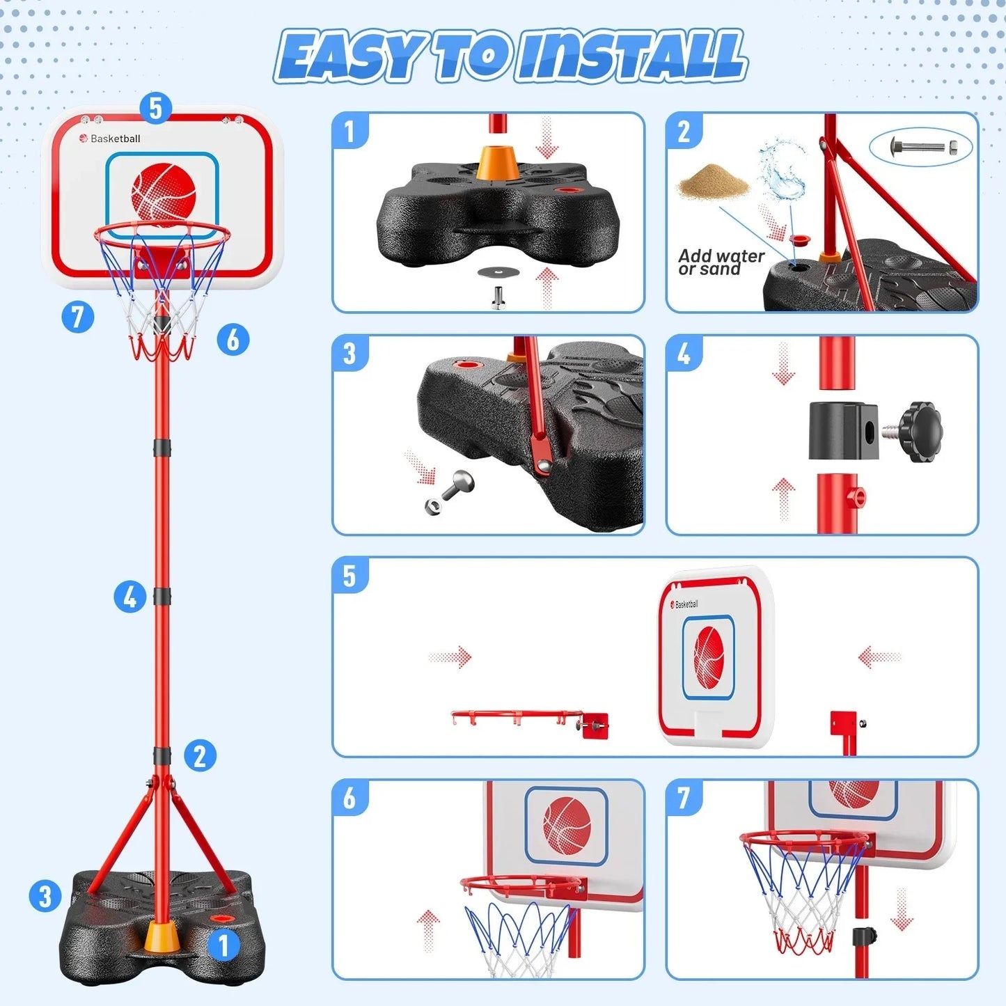 3 In 1 Kids/Toddlers Basketball Hoop,Baseball&T-Ball Sets for Kids 3-5,Adjustable Height, Indoor/Outdoor Sports Toys Gifts for Boys Girls Ages 2 3 4 5 6 7 8 Years Old, Christmas Birthday Gift.