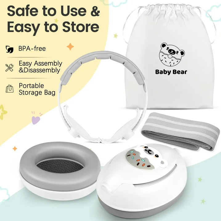 2-in-1 Baby Ear Muffs Noise Protection, Noise Canceling Headphones for Baby & Toddler 0-36 Months, Adjustable Headband, Hearing Protection Earmuffs in Plane & Improves Sleep - White