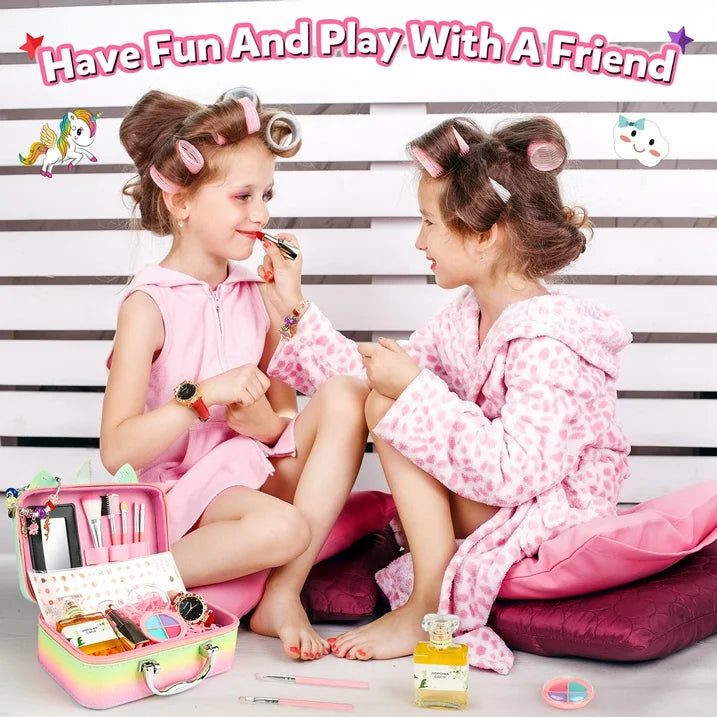 Girls Makeup Kit with Unicorn Makeup Bag, Little Girls Makeup Kit for Kids 4-8-12 Toys, Pretend Princess Christmas/Birthday Gift for Kids Toddlers 4 5 6 7 8 9+ Years(12 PCS)