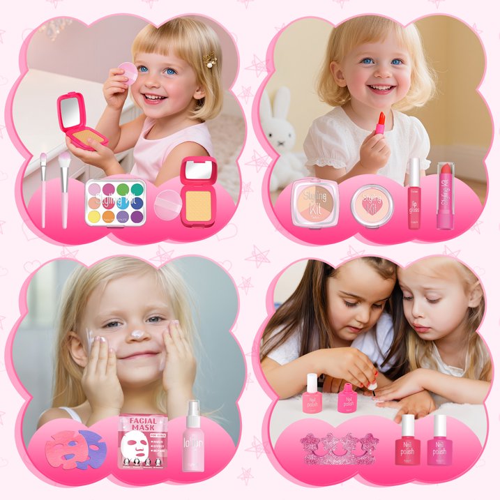 Kids Makeup Set for Girls 5-8, Makeup Kit for Kids, Girls Toys with Mirror, Pretend Play Makeup Toys for Kids, Christmas Birthday Gifts for 3 4 5 6 7 8 9 10 11 12 Year Old Girls