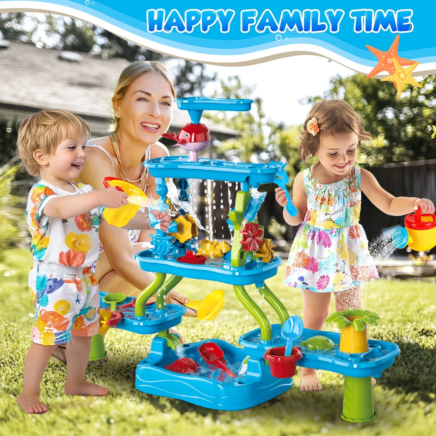 Sand Water Table for Toddlers, Summer Toys Outdoor Sand Play Set for Kids Boy Girls Aged 1 2 3+