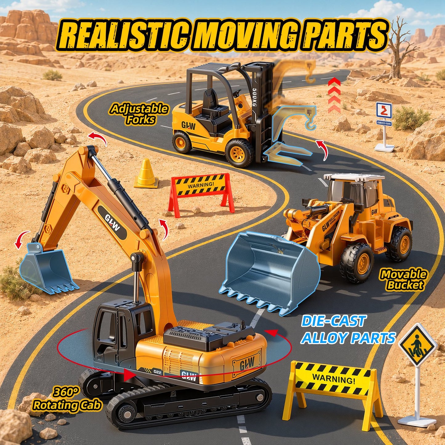 onstruction Crane Truck Toy for Boys 3-6 Years, Alloy Construction Vehicle Toy Set w/Light & Sound, Excavator Cars Gifts for Age 3 4 5 6 7 Years Old Boys Kids