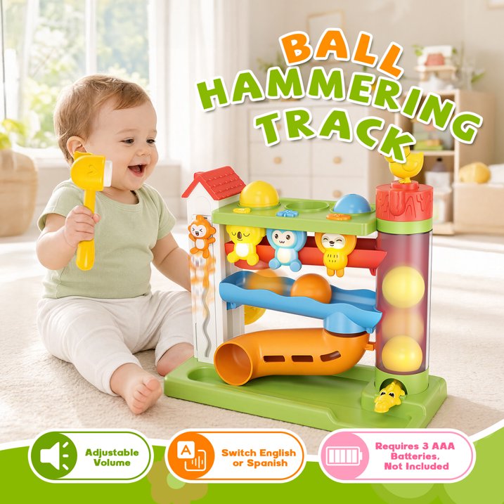 Ball Drop Toys for 1 Year Old, Hammer Drop Ball Tower for Toddler 1-3, Musical Baby Toy with Lights & Sounds, Interactive Montessori Toys, Birthday Gifts for Girls Boys Age 12-18 Months Old