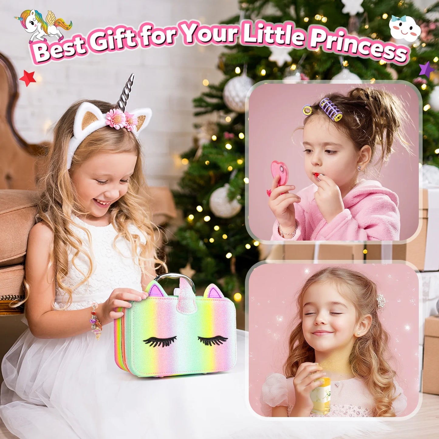 Girls Makeup Kit with Unicorn Makeup Bag, Little Girls Makeup Kit for Kids 4-8-12 Toys, Pretend Princess Christmas/Birthday Gift for Kids Toddlers 4 5 6 7 8 9+ Years(12 PCS)