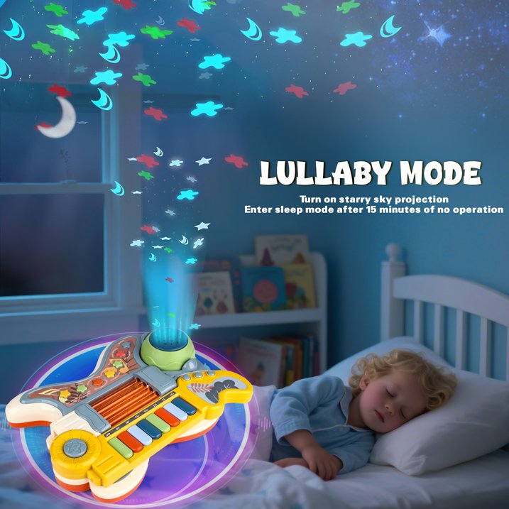 Toddler Guitar for Kids Age 3-5, 4 In 1 Kids Electric Guitar, Piano Guitar, Toy Guitar with Lullaby Projector, Kids Toddler Musical Instruments Toys for 3 4 5 6 7 8 9 Years Old Boys Girls Gifts