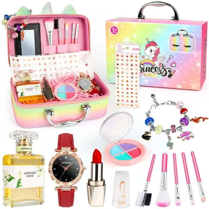 Girls Makeup Kit with Unicorn Makeup Bag, Little Girls Makeup Kit for Kids 4-8-12 Toys, Pretend Princess Christmas/Birthday Gift for Kids Toddlers 4 5 6 7 8 9+ Years(12 PCS)