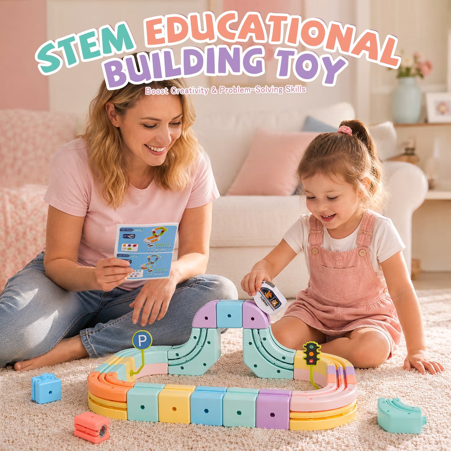 Electric Train Set for Kids Ages 3-8, 3D Gravity-Defying Train Track with Flexible Snap-On Race Car Track, STEM Building Train Toy Gifts for Boys Girls